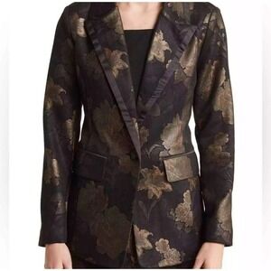 Bagatelle Tuxedo Blazer Jacquard Floral Size Large Fully‎ Lined Black Satin Trim